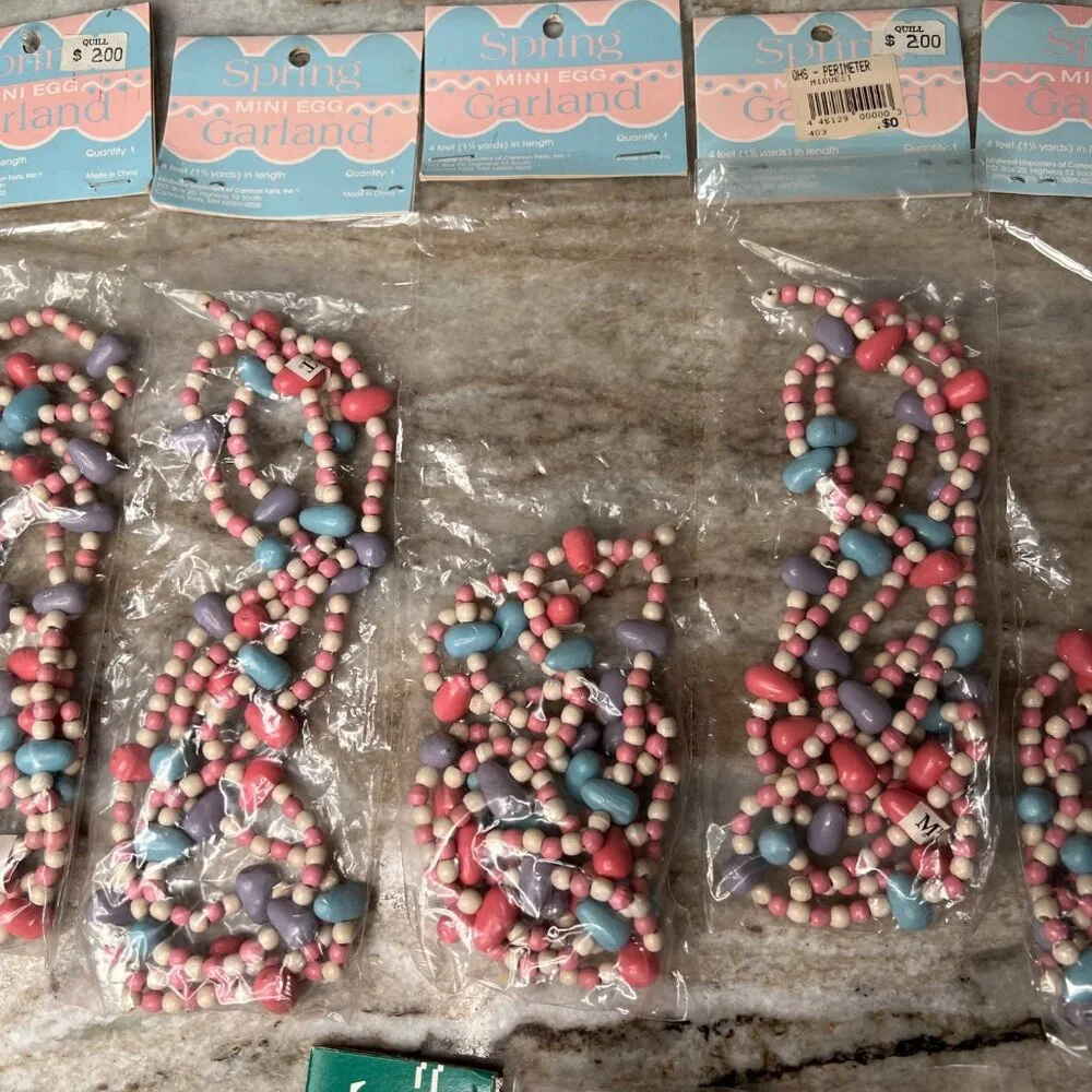 Vintage NOS Wooden Egg & Bead Garland 48